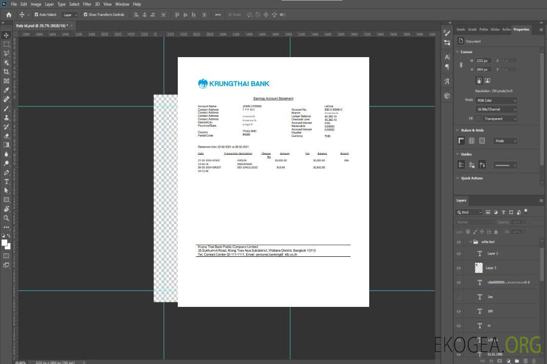 Modèle Word et PDF de relevé bancaire de Thaïlande Krungthai template Modèle Word et PDF de relevé bancaire de Thaïlande Krungthai template